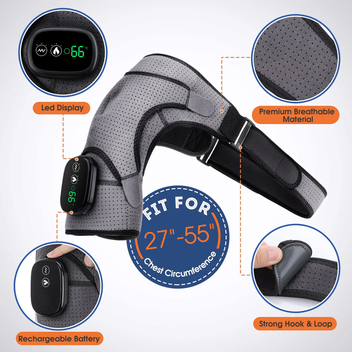 Heated Shoulder Brace and Massager, Adjustable Electric Heating Wrap for Shoulder and Arm