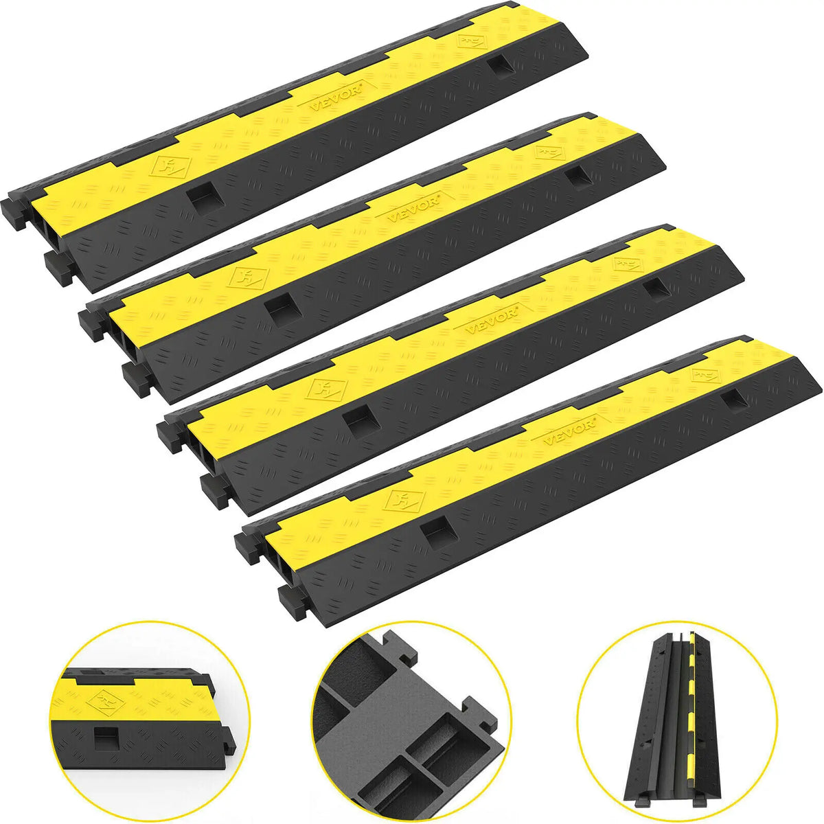 Heavy-Duty 2-Channel Cable Protector Ramp, 11000lb Rubber Cord Cover and Speed Bump