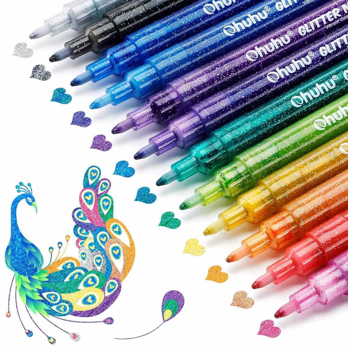 Ohuhu Glitter Metallic Marker Pens Glitter Colors Markers Fine Point Tip Water-based Metallic Shimmer Markers for DIY Drawing