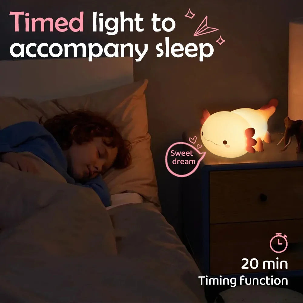 Silicone Axolotl LED Night Light with Touch Control