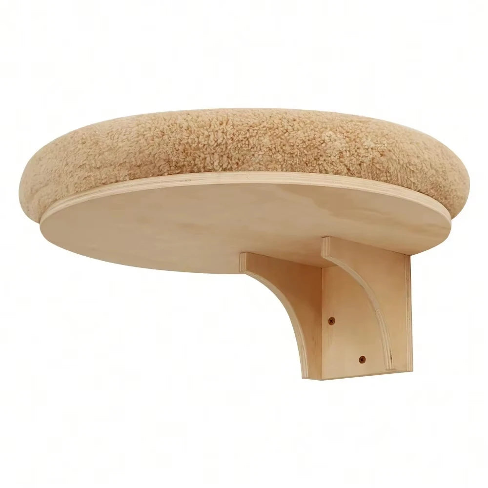 Wall-Mounted Wooden Cat Climbing Ladder with Hammock and Scratching Post