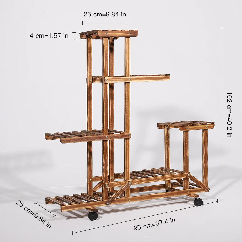 Rolling Multi-Layer Wood Plant Stand with Wheels