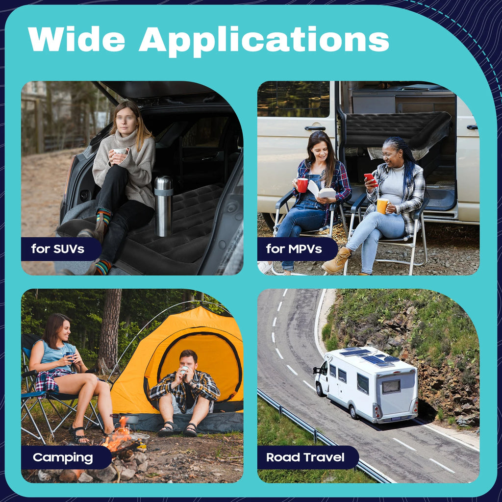Inflatable Car Back Seat Air Mattress, Foldable Flocked Travel Bed with Pump