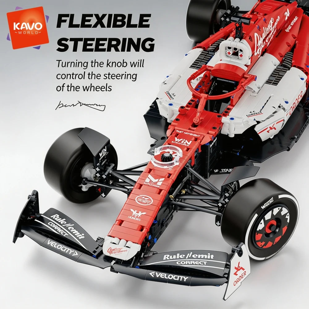KAVOWORLD 1768pcs 27 Inches Large MOC Sports Race Car Building Blocks Set DIY Formula Red & White City Racing Car Bricks Model Kit 1:8 Construction Collection Ornament Building Toys with Realistic Suspension Steering Cockpit