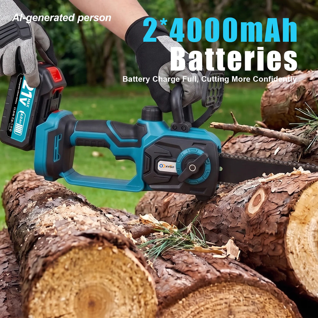 12 in Electric Chainsaw Cordless, 21v,2x4000mah Battery Handheld Chainsaw for Tree Trimming Electric Tree Trimmer Saw
