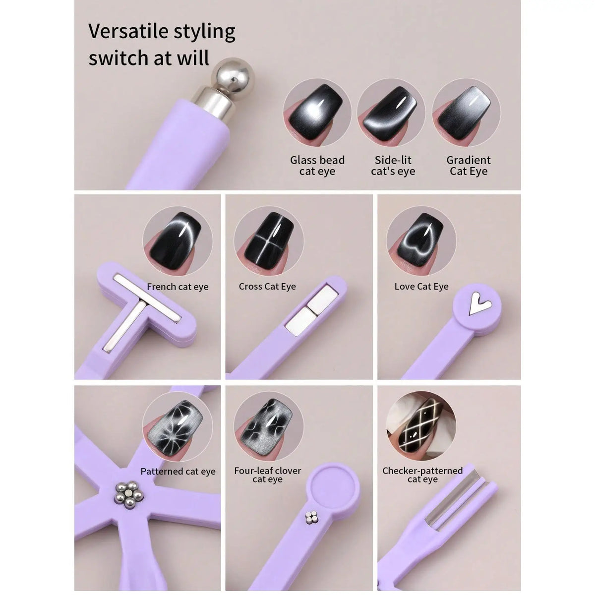 8-in-1 Cat Eye Nail Magnet Set, Strong Magnetic Wands for Gel Nail Art