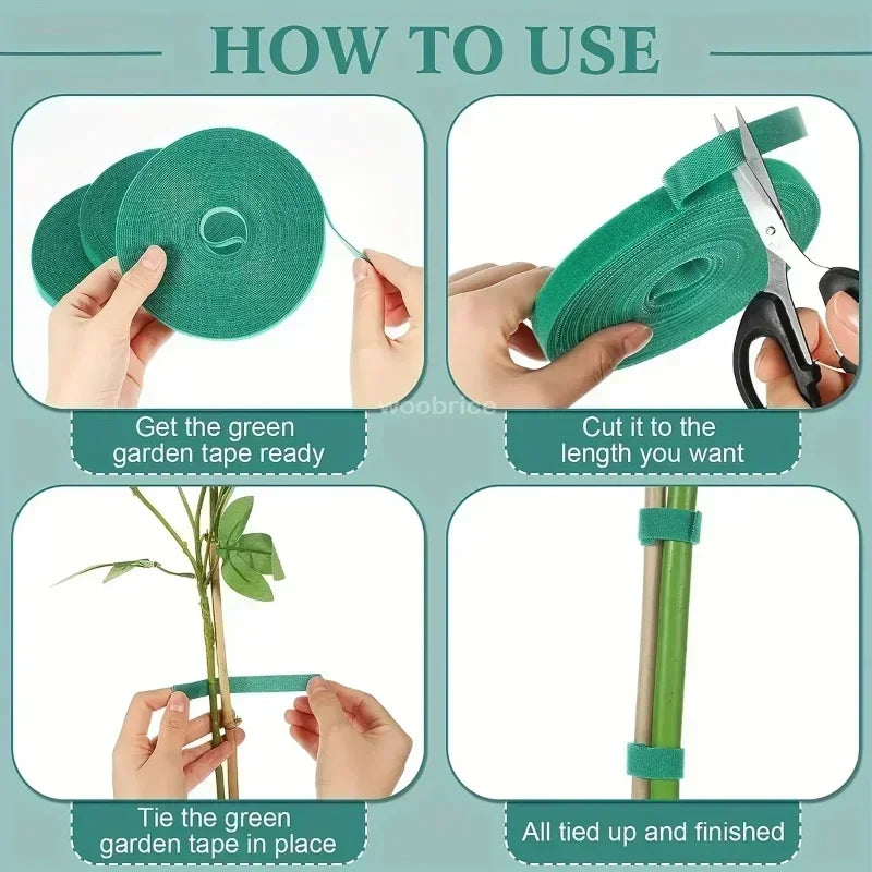 Self Adhesive Plant Nylon Cable Tie Green Adjustable Plants Hook Loop Support Garden Twine Bandage Reusable Fastener Tape Strips