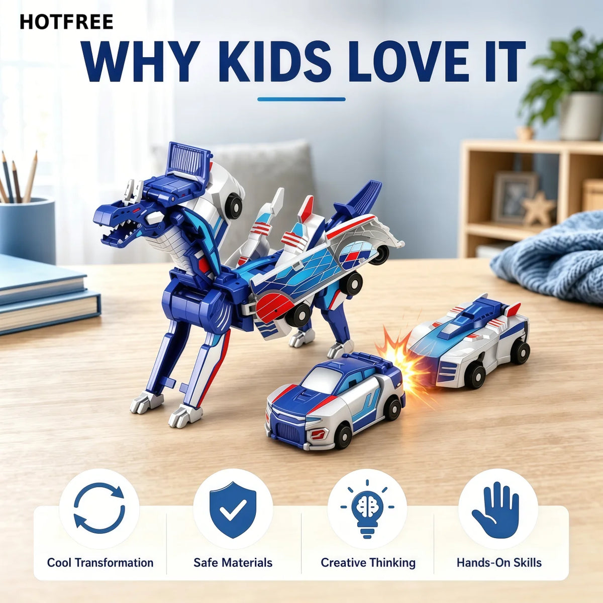 Magnetic Dinosaur Transformer Car Toy, 2-in-1 Transforming Cars for Kids, STEM Birthday Gift