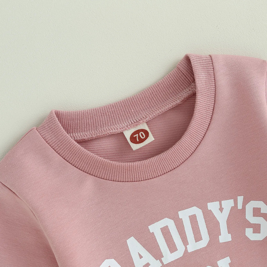 Toddler Girls Fall Outfit, Letter Print Long Sleeve Sweatshirt and Elastic Waist Pants Set
