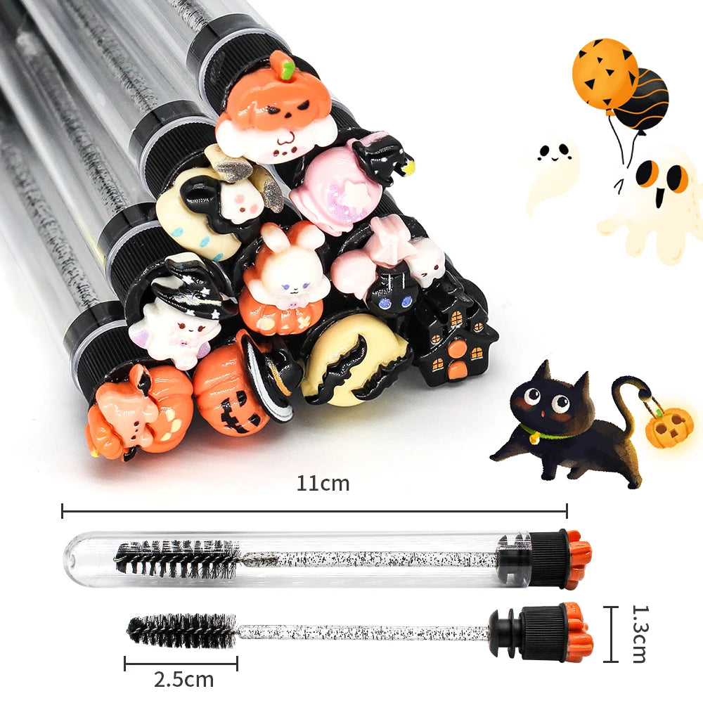 10/50pcs Reusable Eyelash Brush Halloween Tube Mascara Wand - Spooky & Cute With Tube Eyelash Wands Eyebrow Brush Replaceable