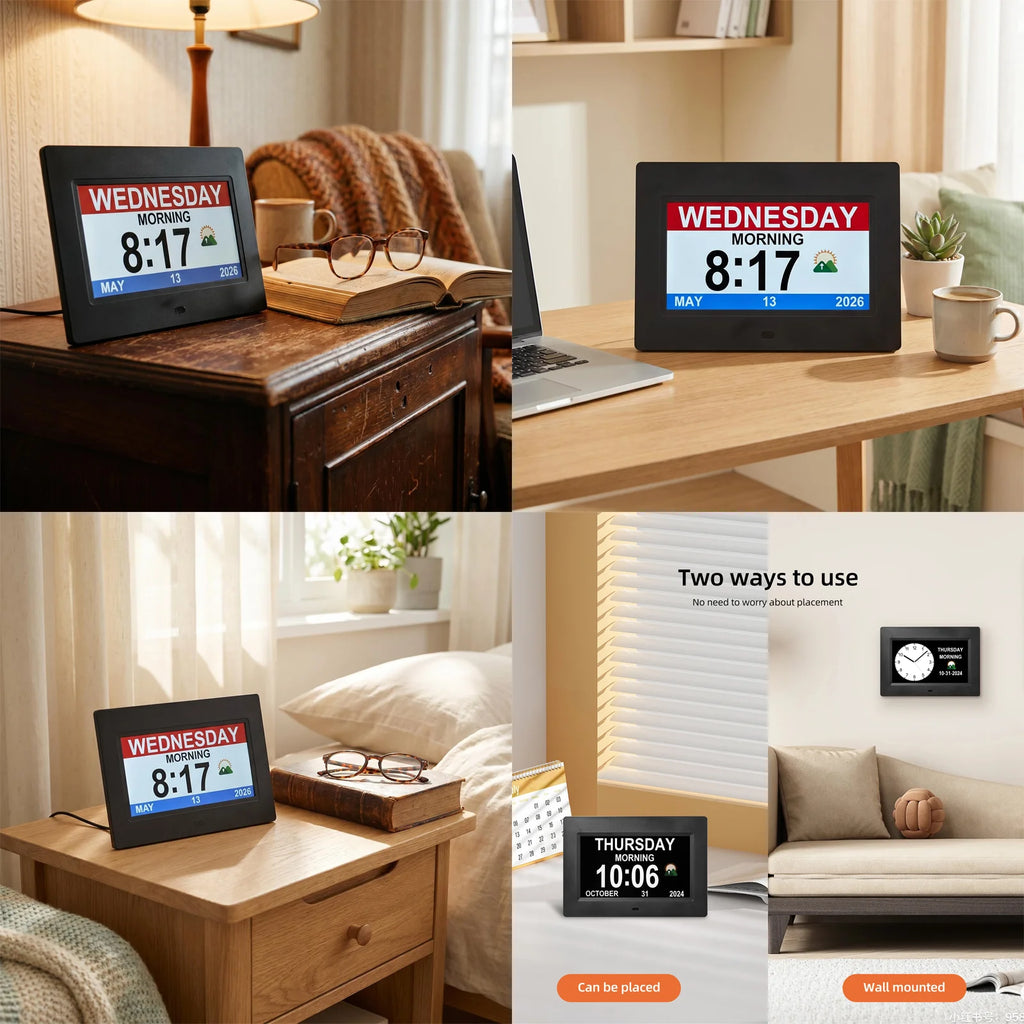 Dementia Clocks for Seniors, Digital Clock with Day and Date | Large Font, Multiple Alarm Clocks, Multiple Interface Displays, Automatic Dimming, Remote Control