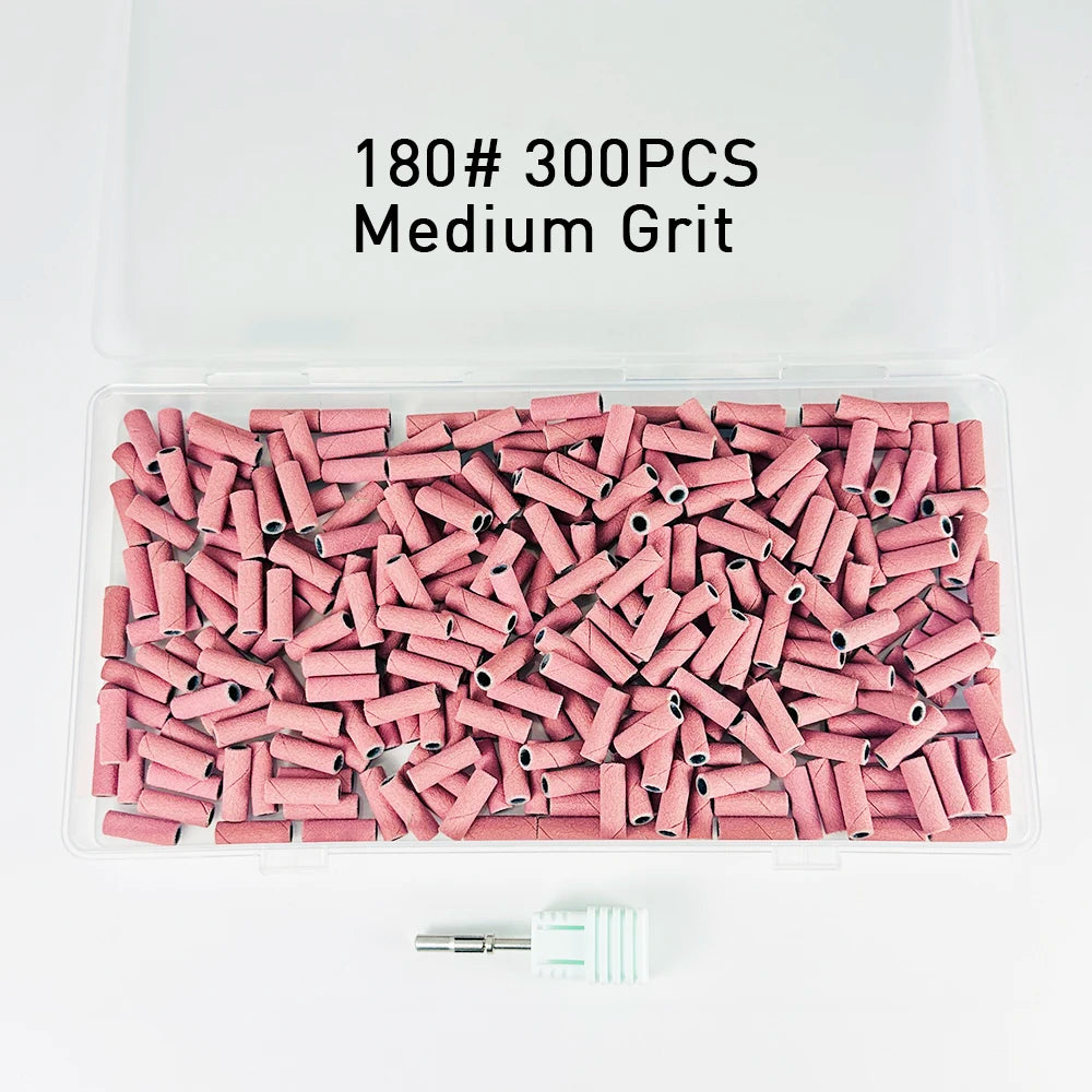 300PCS 3MM Sanding Bands With 1PC Mandrel for Nail Drill #180 #240 Grit Nail Sanding Band Bulk for Salons Manicure