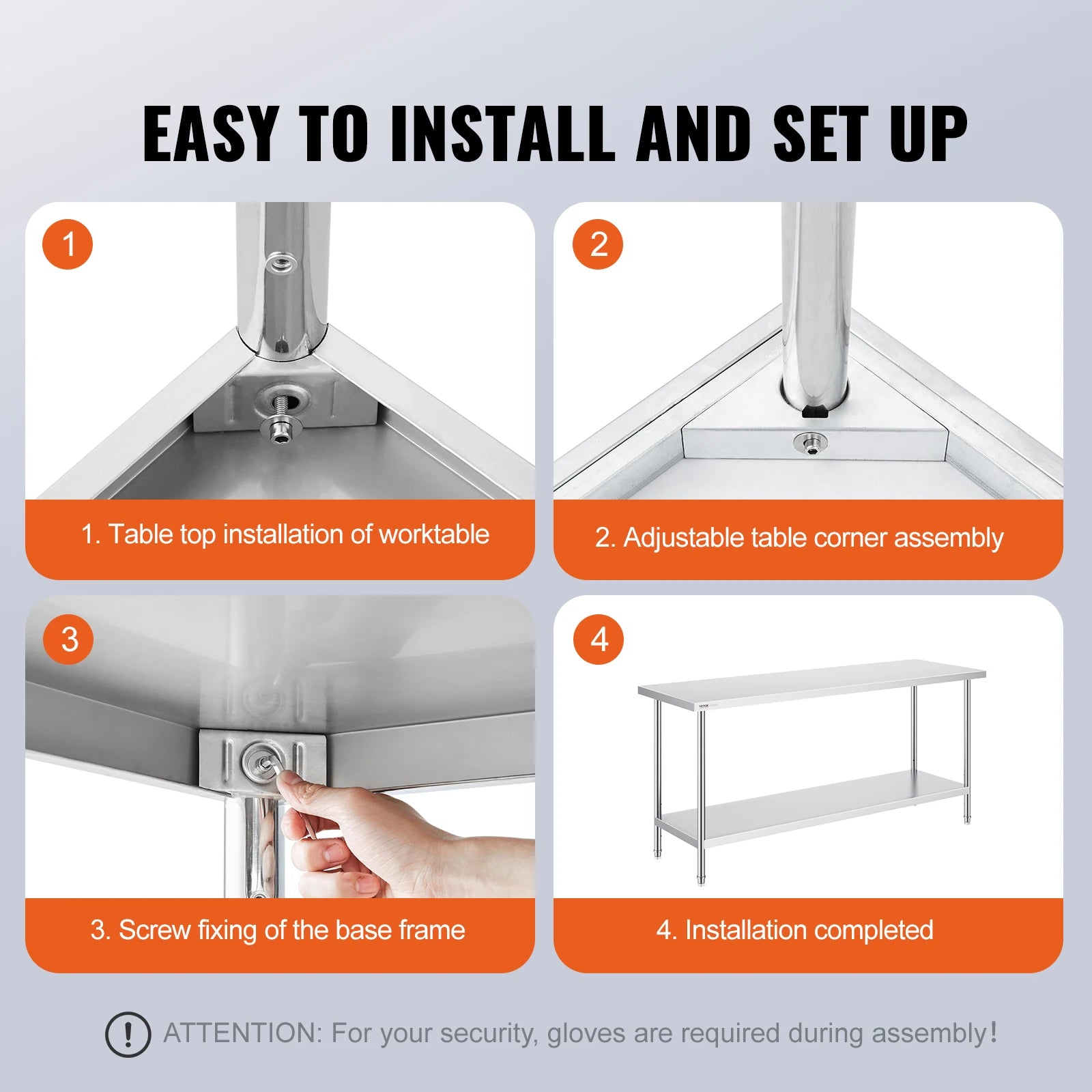 SucceBuy 4 Size Stainless Steel Prep Table Heavy Duty Metal Worktable Commercial Work Table for Restaurant and Home