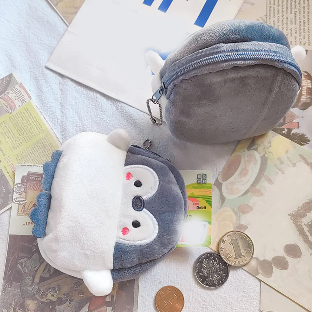 Women's Coin Purse Mini Pouch Cute Plush Little Penguin Zipper Change Purse for Keychain Lipsticks Money
