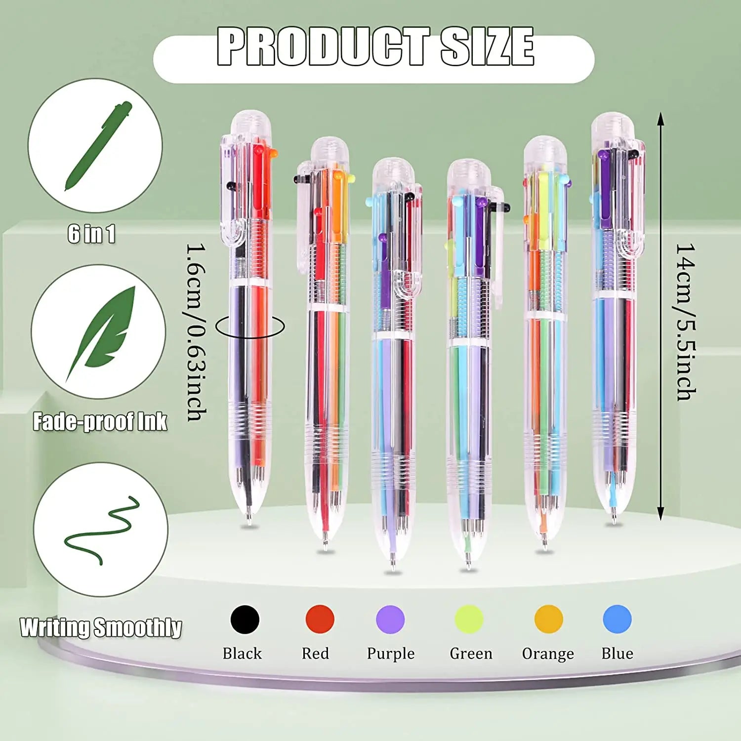 50 Pack Multicolor Ballpoint Fun Pens 0.5mm 6-in-1 Rainbow Retractable Pens Kids Office School Classroom Supplies Students Gift