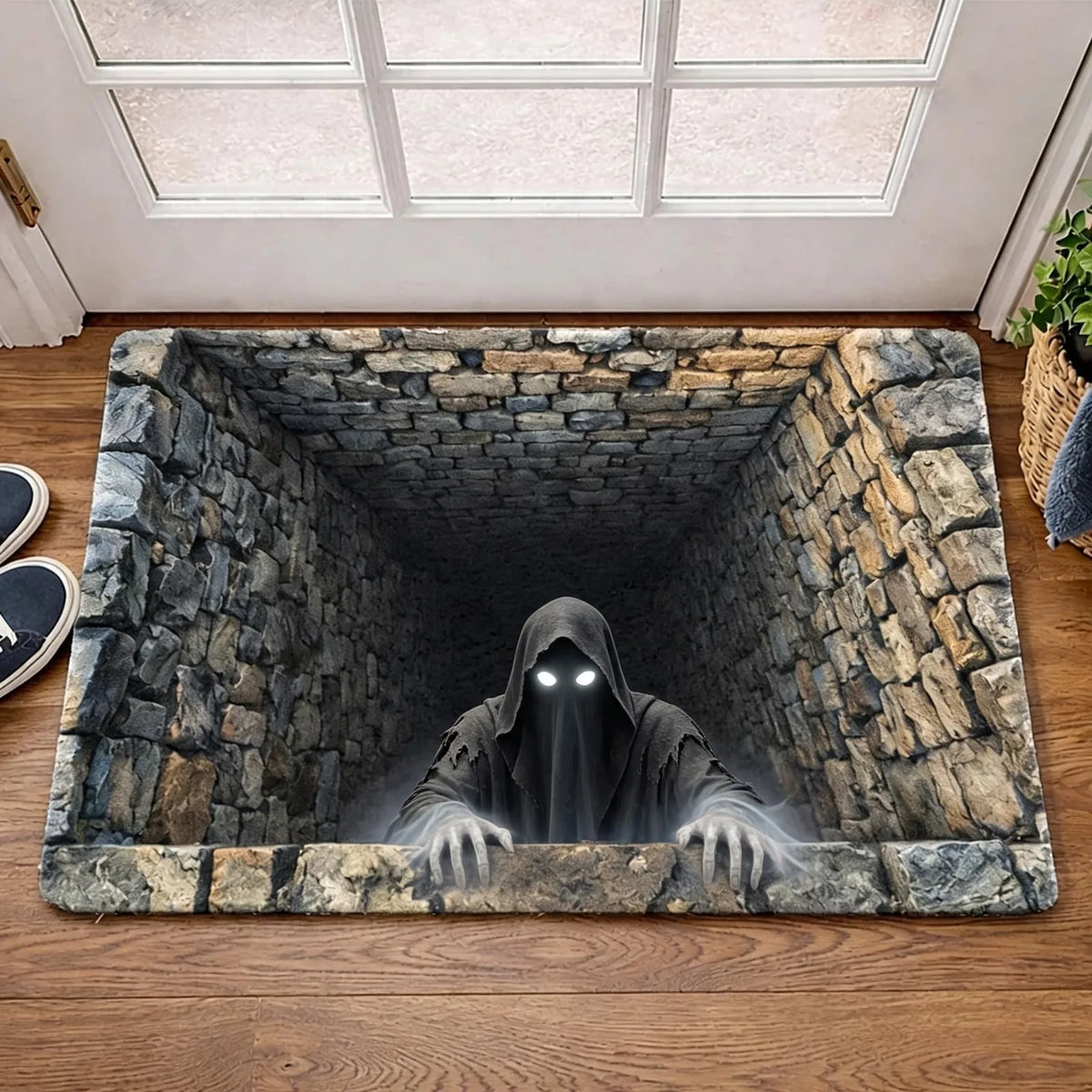 Halloween 3D Illusion Skeleton Pit Door Mat
