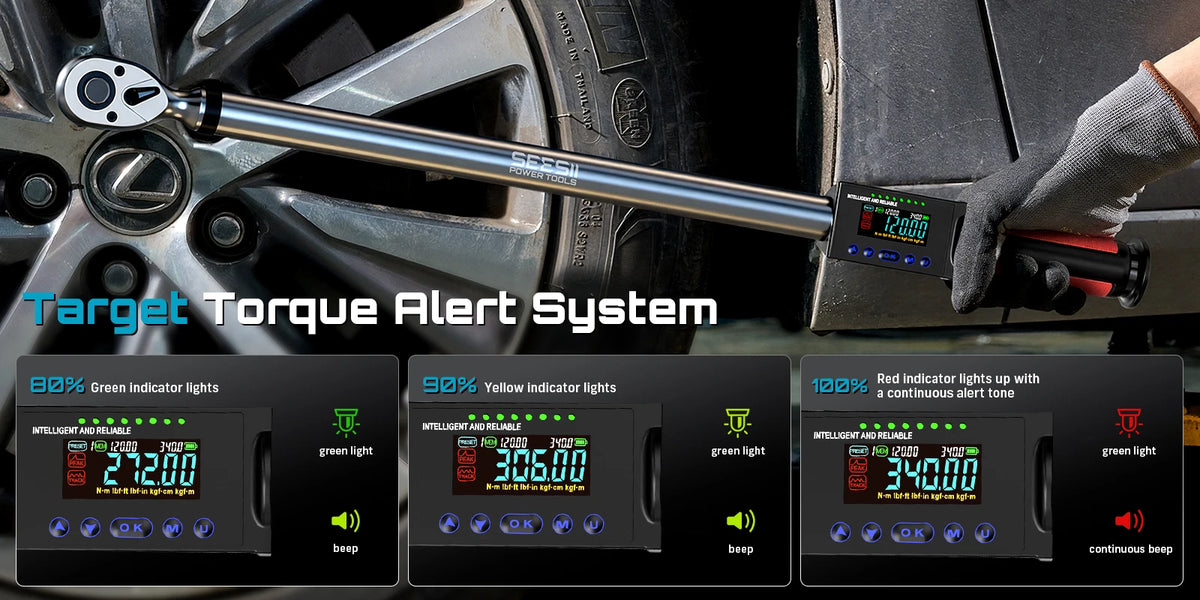 SEESII DH340 Digital Torque Wrench 340N.m Digital Electric Wrench 1/2" Drive 12.5-250.8ft-lbs/17-340N.m Buzzer LED Flash for Car Care