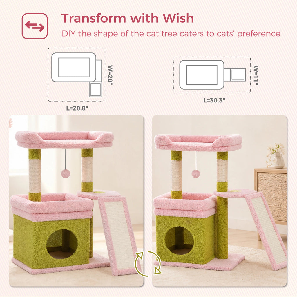 Small Cat Tree for Indoor Cat Tower with Sisal Scratching Post and Pad Wide Top Perch Large Cat Condo Cat Scratchers Cat Toys