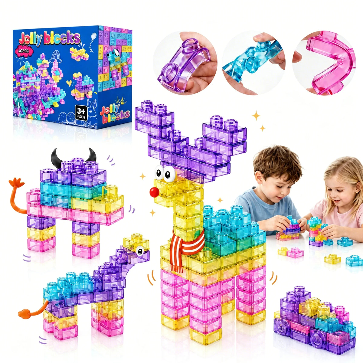 40 PCS Sensory Soft Building Blocks for Toddlers, Kids Montessori Squishy Jelly Blocks Stacking Toy Set
