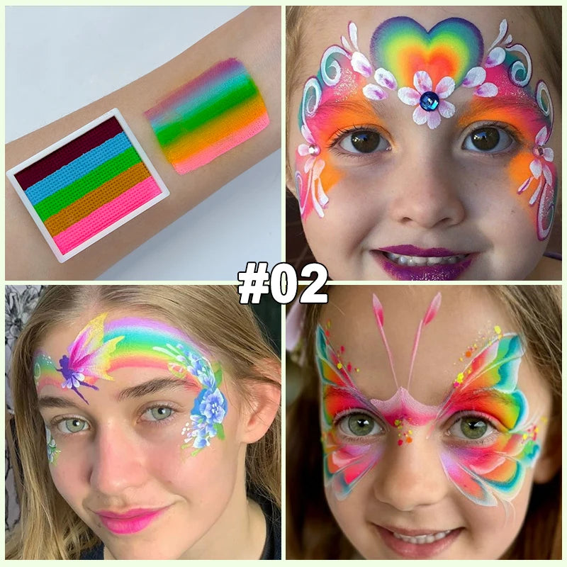 8g Palette Rainbow Water-Soluble Rainbow Palette Children's Face Body Paint,Halloween Cosplay Art Stage Makeup Body Painting