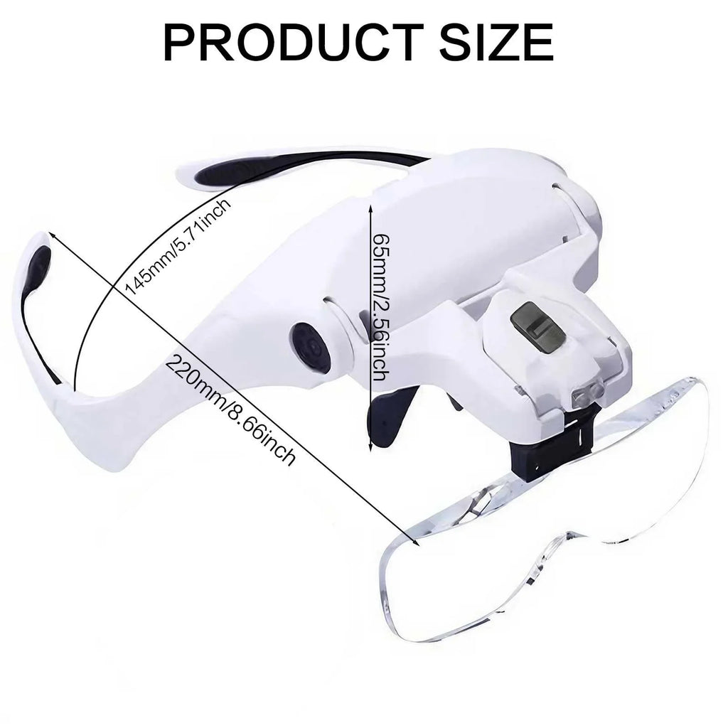 LED Head Magnifier with 5 Lenses 10X to 35X Adjustable Focus Hands Free Loupe for Precise Work Ideal for Crafts and Close Detail Magnification Glasses for Hobbyists and Professionals Lightweight Comfortable Wear