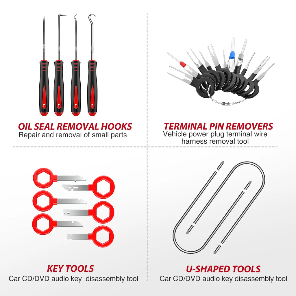 200Pcs Trim Removal Tool, Auto Push Pin Bumper Retainer Clip Set Fastener Terminal Remover Adhesive Cable Clips Round Handle Crowbar Kit Car Panel