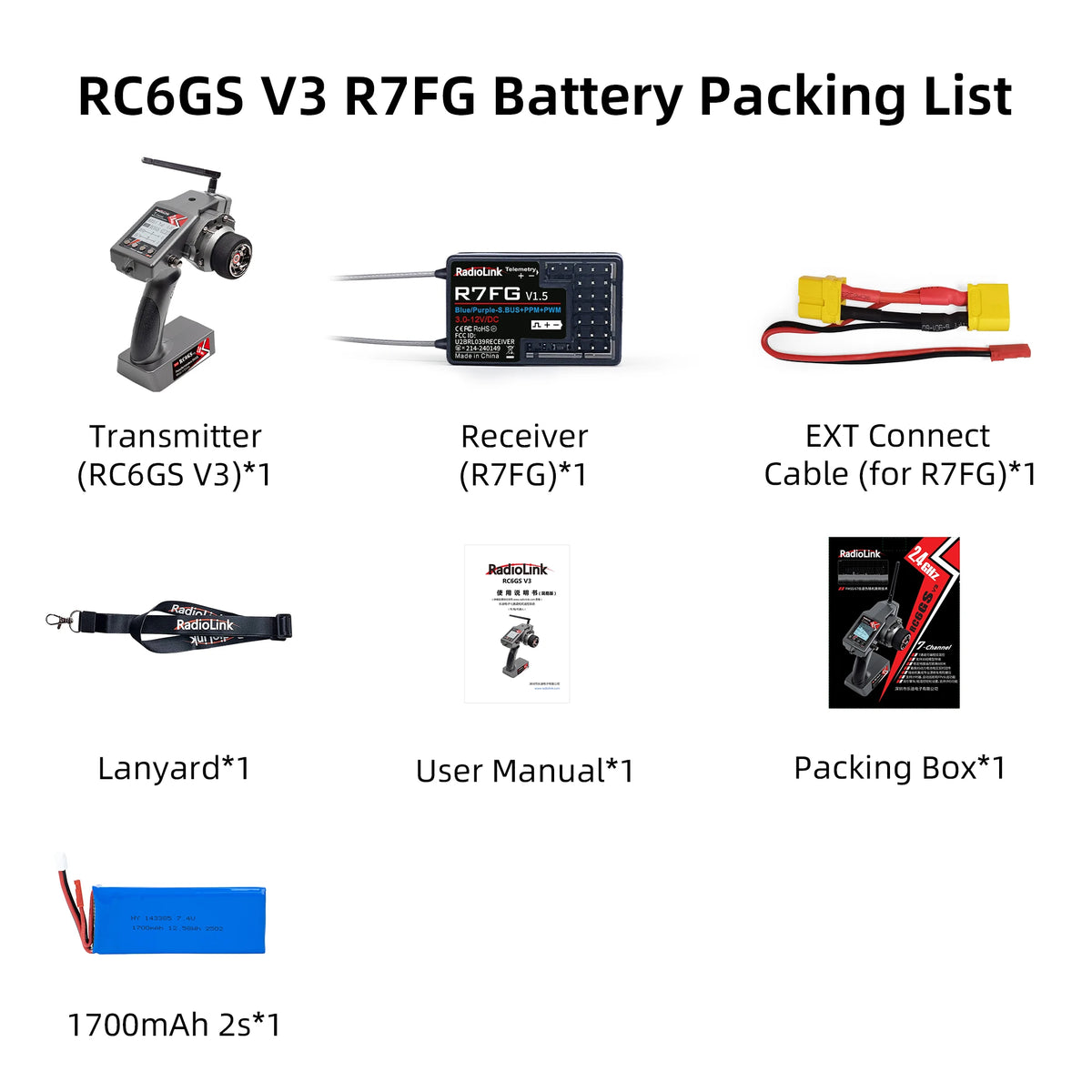 Radiolink RC6GS V3 2.4G 7 Channel Radio Transmitter R7FG Receiver Gyro Telemetry Included Remote Controller for RC Car Boat