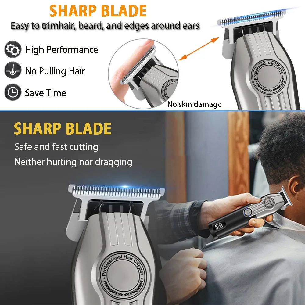 Professional Hair Clipper Set for Men, Cordless Haircut Kit with LED Display, 3-in-1/2-in-1/1pc Rechargeable Hair Clipper & T-Blade Trimmer & Electric Shaver, Barber Zero-Gapped Detailer, DIY Grooming Tools with Scissors, Com