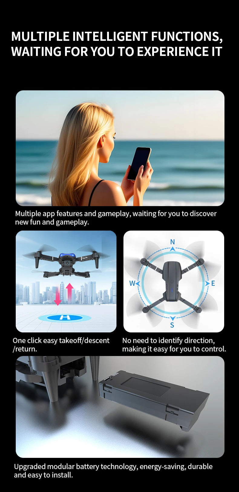 Brushless RC Drone with Dual Camera, One-Key Takeoff, Return Home and Headless Mode