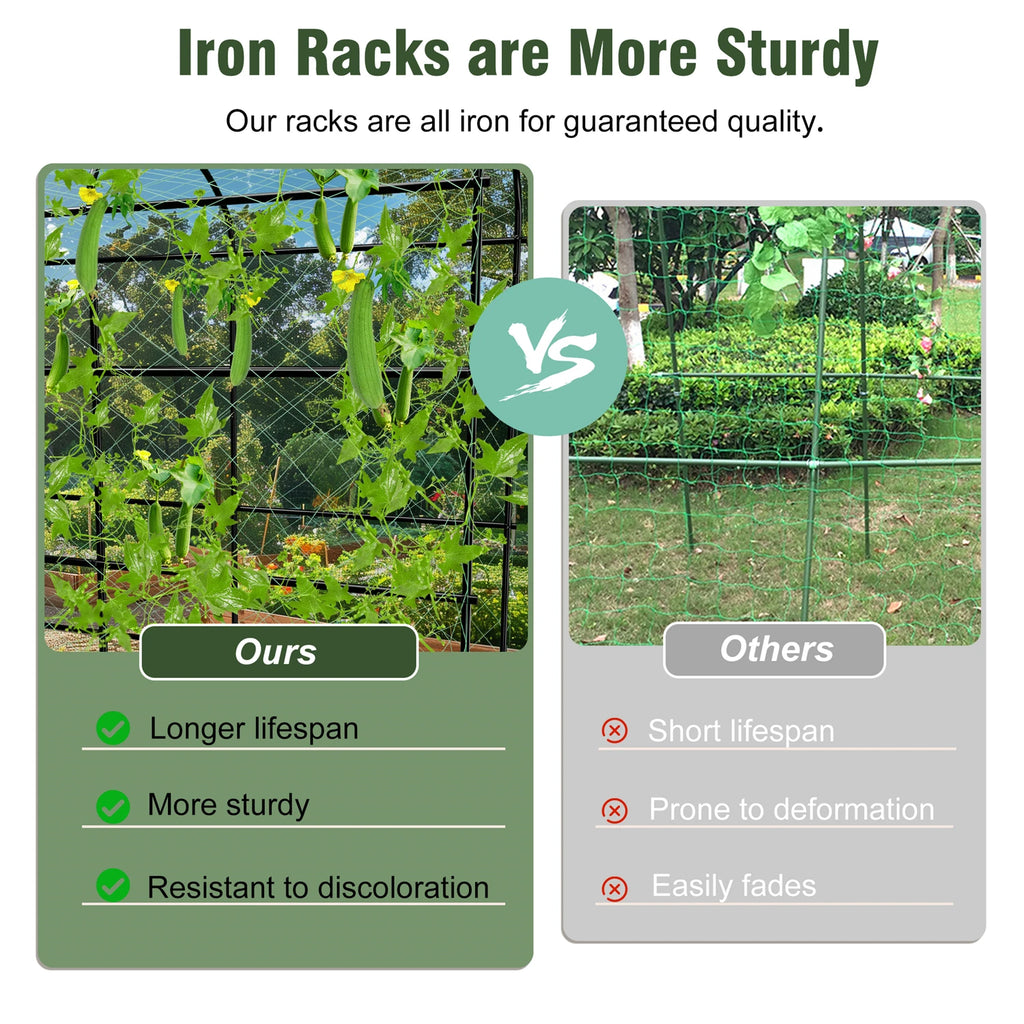 U-Shaped Garden Cucumber Trellis for Climbing Plants Support Frame with Nylon Netting and Spikes Metal Garden Trellis Arch