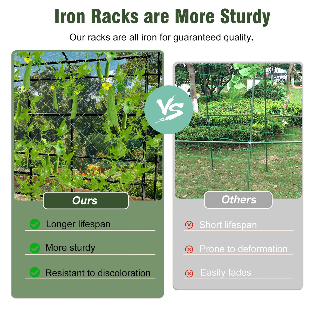 U-Shaped Garden Cucumber Trellis for Climbing Plants Support Frame with Nylon Netting and Spikes Metal Garden Trellis Arch