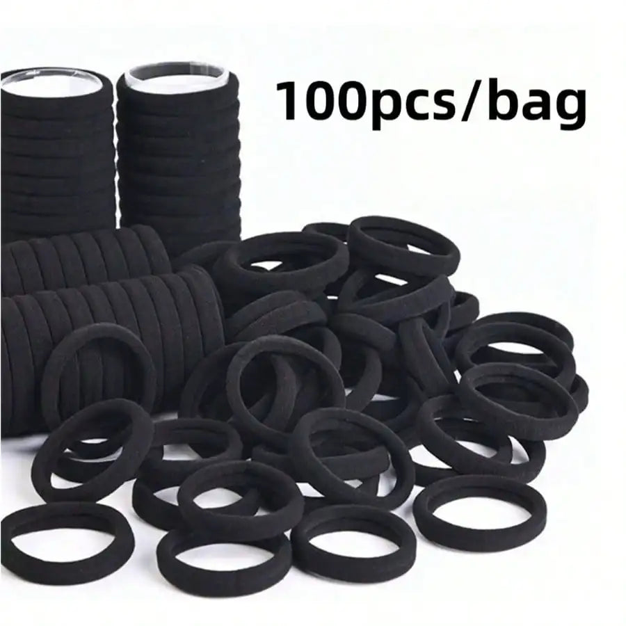 Black Elastic Hair Ties, 200 Pack