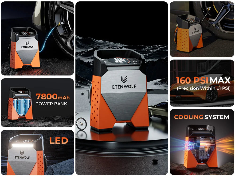 S3C 7800mAh Portable Air Compressor Suitable for Cars, Motorcycles, Cycling Balls 100% Duty Cycle Car Tire Inflator