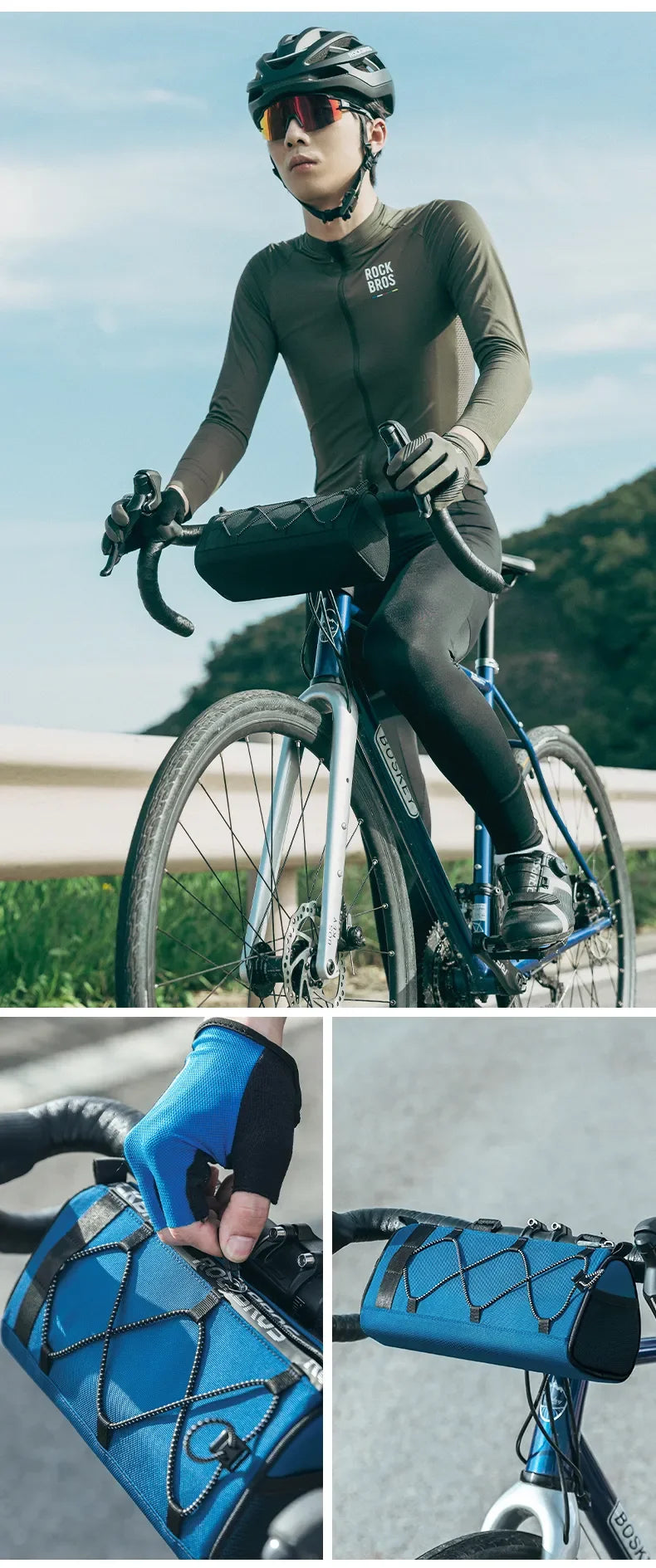 ROCKBROS Bike Handlebar Bag Portable 1.5L Multifunctional Shoulder Bag Highly Reflective Strap Crossbody Cycling Frame Tube Bag