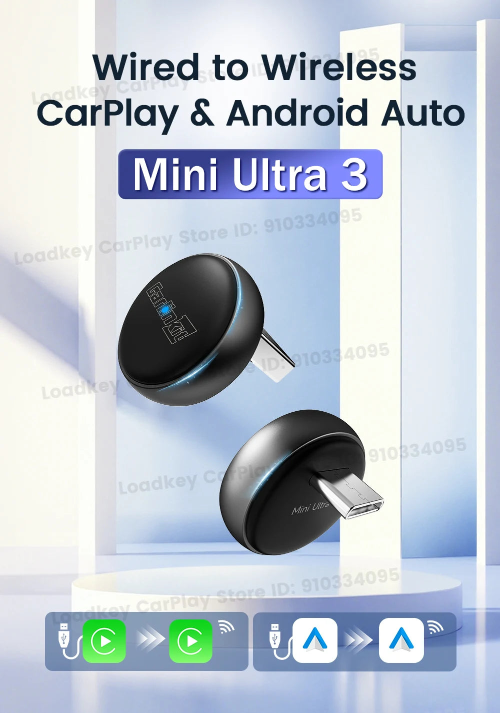 New CarlinKit Mini Ultra3 Wireless CarPlay Adapter Android Auto Wireless Dongle 2-In-1 Wireless Adapter Auto Connect 5.8G Wifi