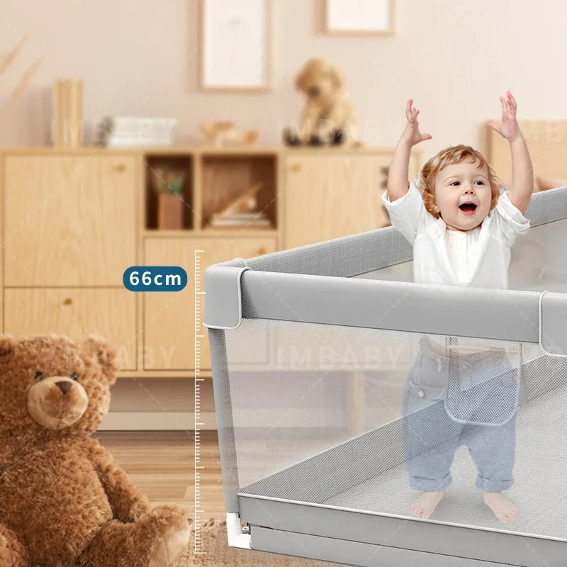 Baby Playpen with Safety Gate, Large Indoor Play Yard Fence for Toddlers, Light Gray