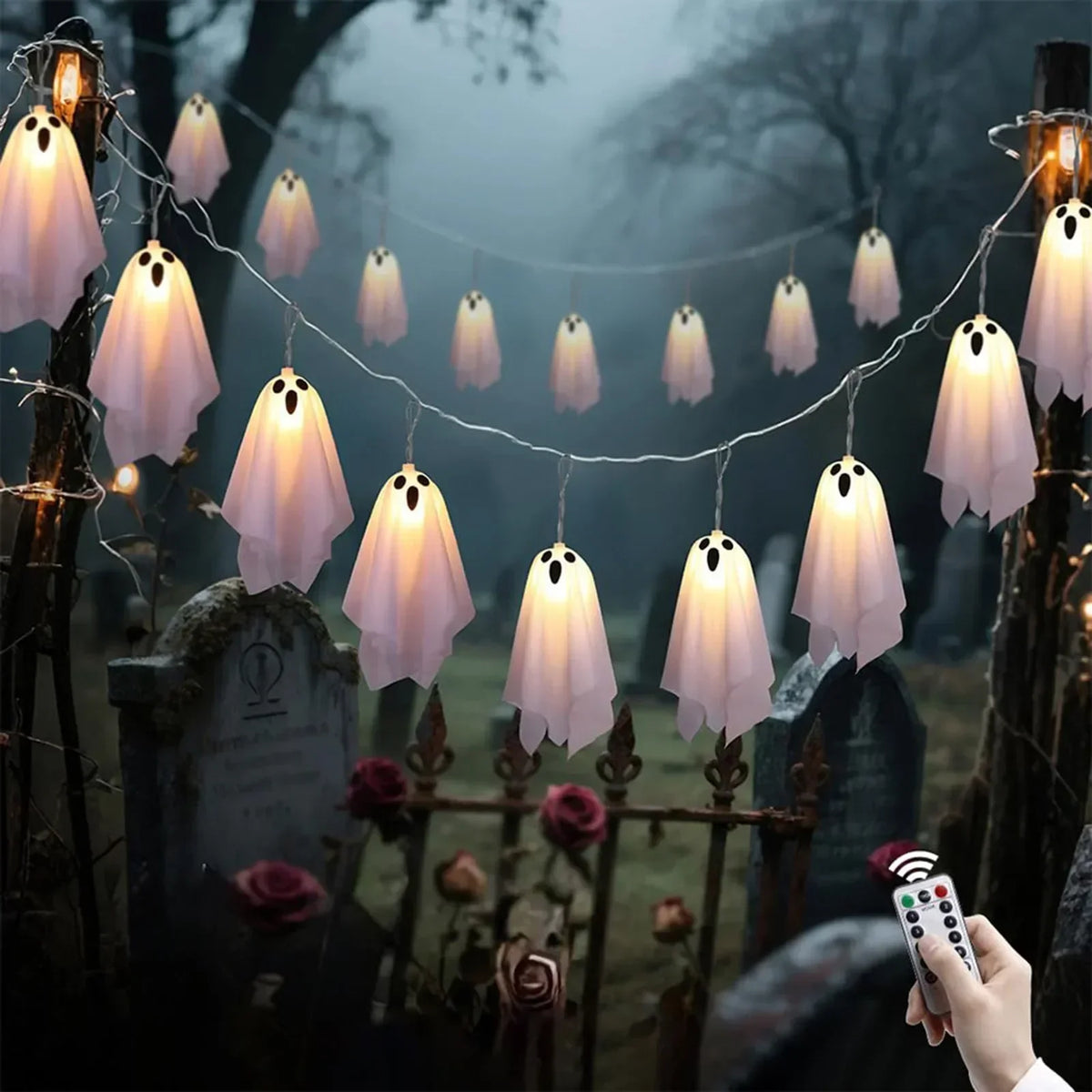 Halloween Ghost String Lights, 8 Modes Waterproof LED Garland