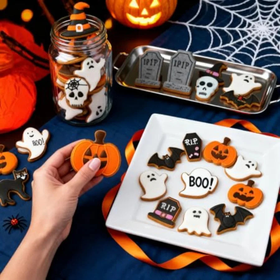 Halloween Cookie Cutter Set, 9 Pcs Ghost, Bat, Pumpkin and Skull Shapes