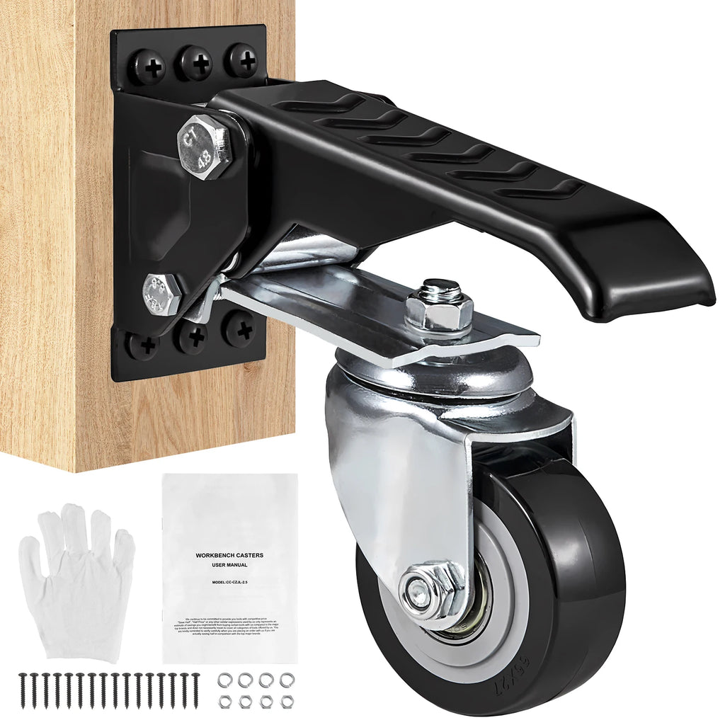 SucceBuy 165 lbs 2.5" Set of 4 Workbench Caster Wheels Side Mounted Retractable Stepdown Wheel 360° Swivel for Tables Equipment