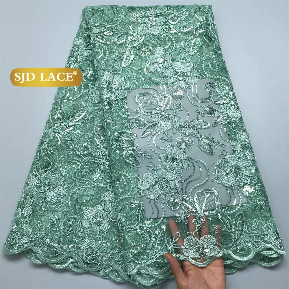 SJD LACE Gold French African Mesh Lace Fabrics for Women Wedding Dress 2026 High Quality Nigerian Tulle Net Lace Fabrics for Party DIY Cloth 4716