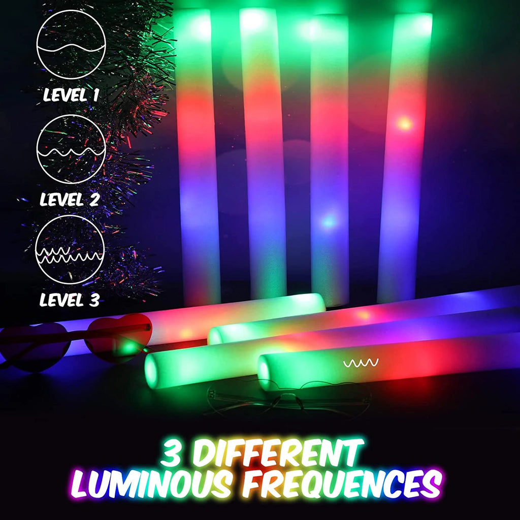 Glow Sticks Bulk 102Pack LED Light Up Foam Sticks 3 Modes Color Flashing,Glow Party Supplies for Wedding Birthday Concert