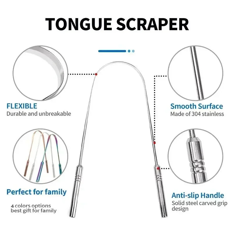 Stainless Steel Tongue Scraper, U-shaped Metal Tongue Cleaner 3 Colors, Fresh Breath Oral Hygiene Care Tool