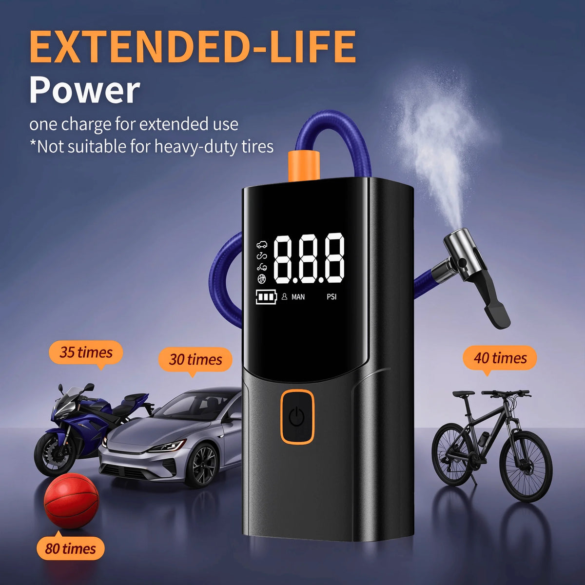 Portable Air Compressor Car Tire Inflator, Electric Tire Pump with LED Light, Digital Pressure Display, Auto Shut Off, Suitable for Car, Motorcycle, Bike, Ball, Emergency Tire Inflation