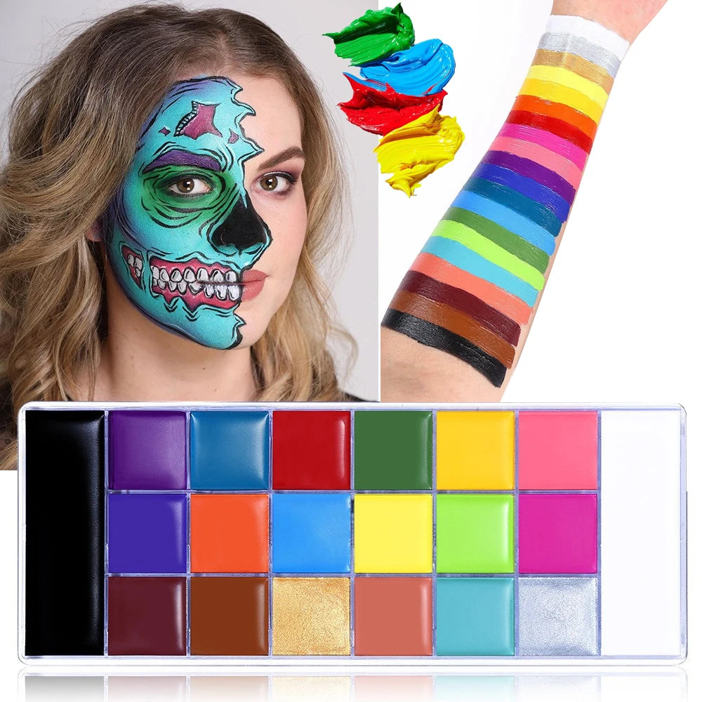 UCANBE Athena Face Body Paint Palette 20 Colors Large Black White Professional Flash Tattoo Halloween Makeup Painting Kit 168g