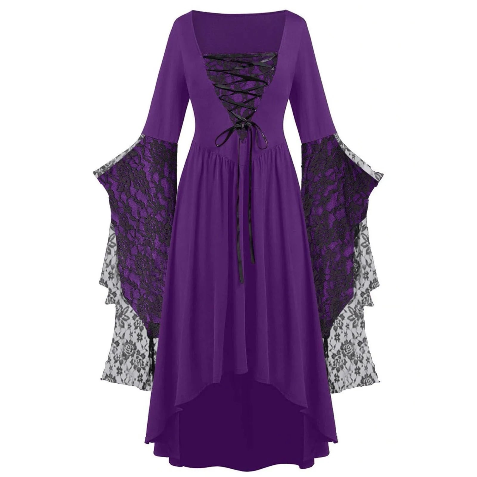 Gothic Halloween Dresses Women Vintage Witch Vampire Dress Dresses Up Carnival Party Dress Trumpet Sleeve Long Dress Plus Size
