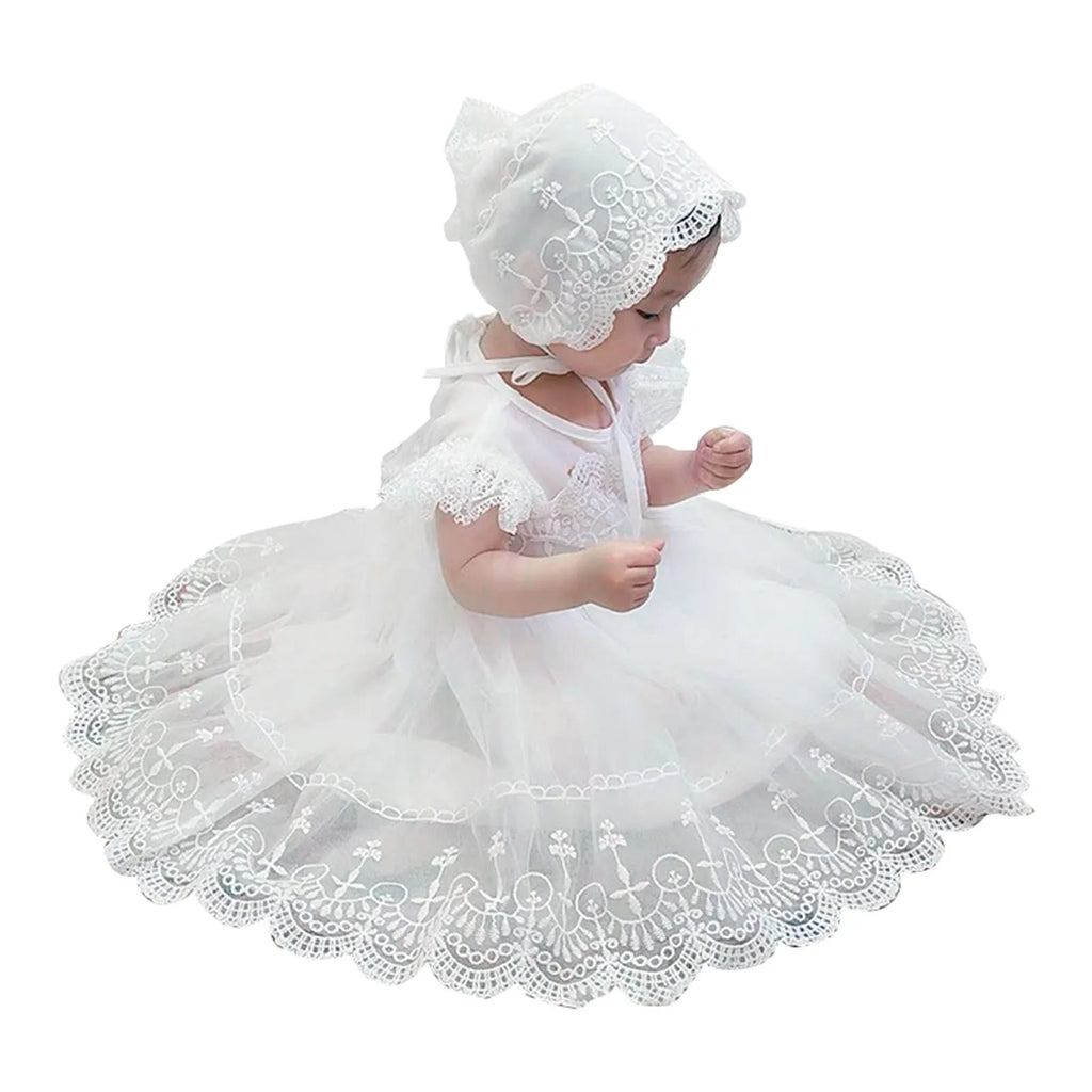 Baby Girl Lace Crochet Tulle Dress, Infant Christening and Special Occasion Ruffle Dress