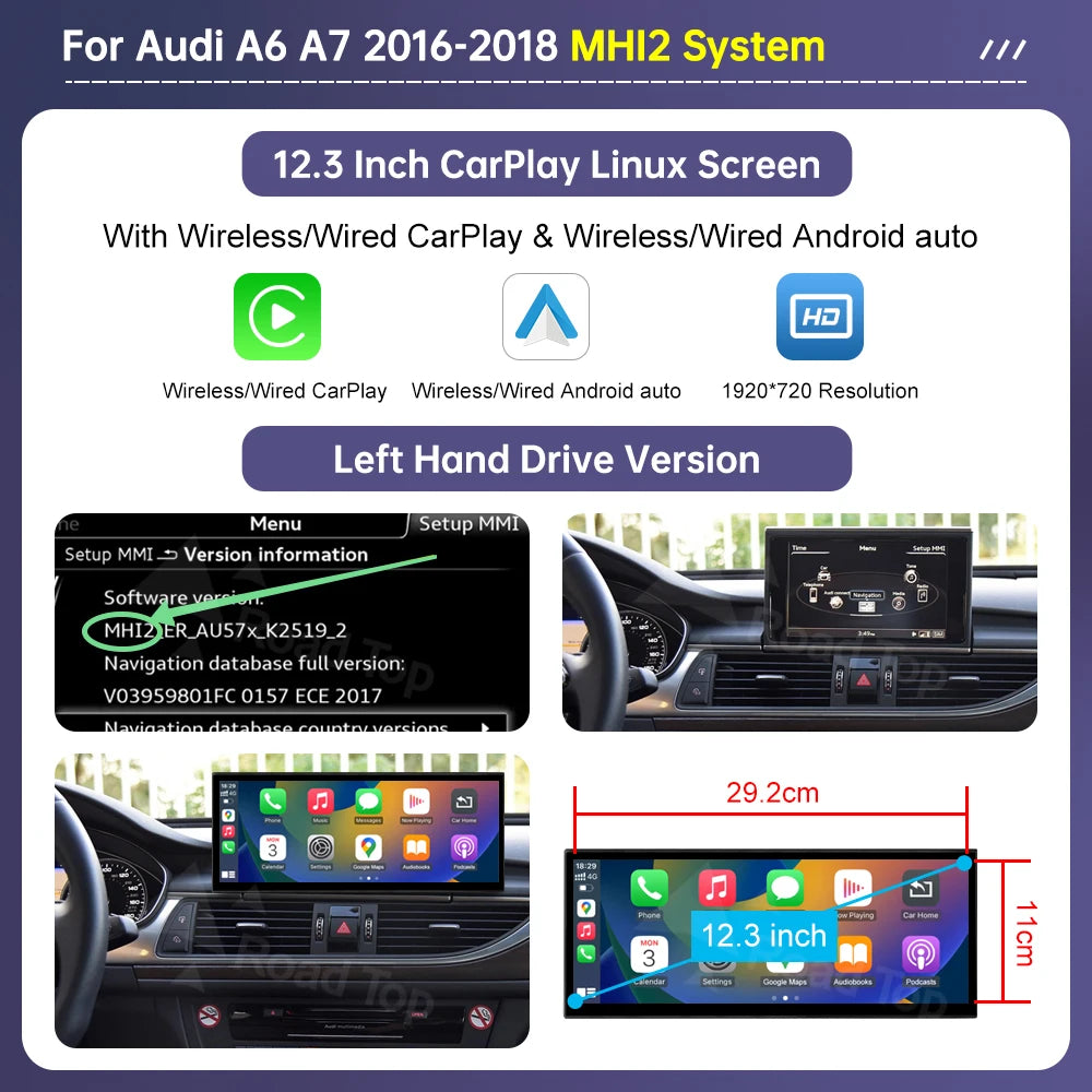 Road Top 12.3" Wireless CarPlay & Android Auto Car Screen