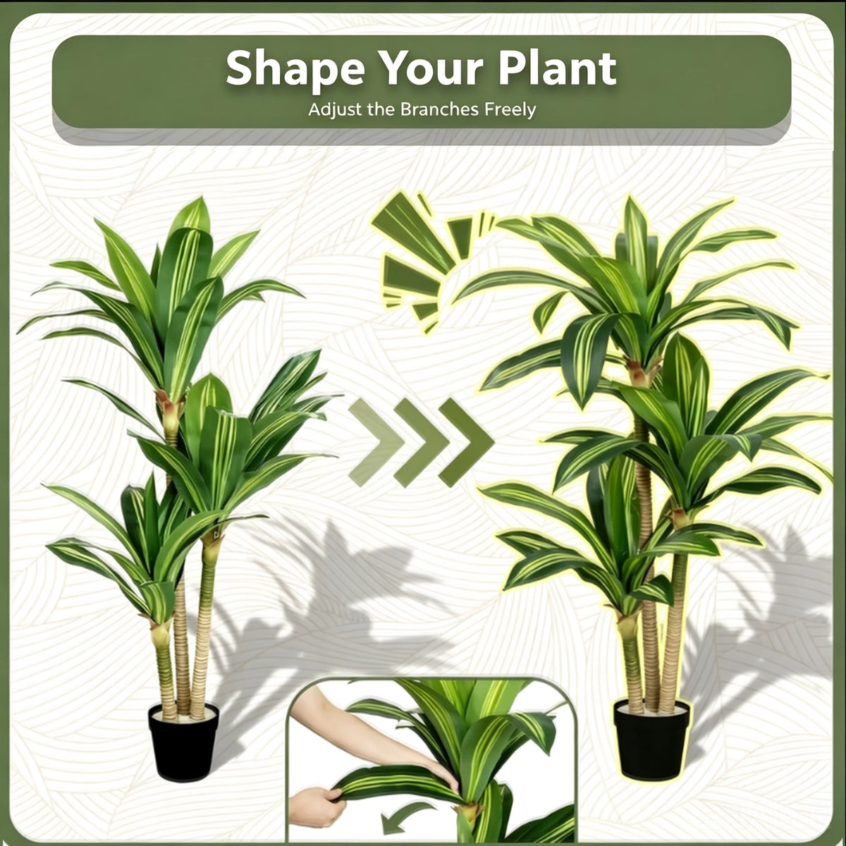 Artificial Dracaena Tree in Pot, 4 to 6 ft Faux Floor Plant