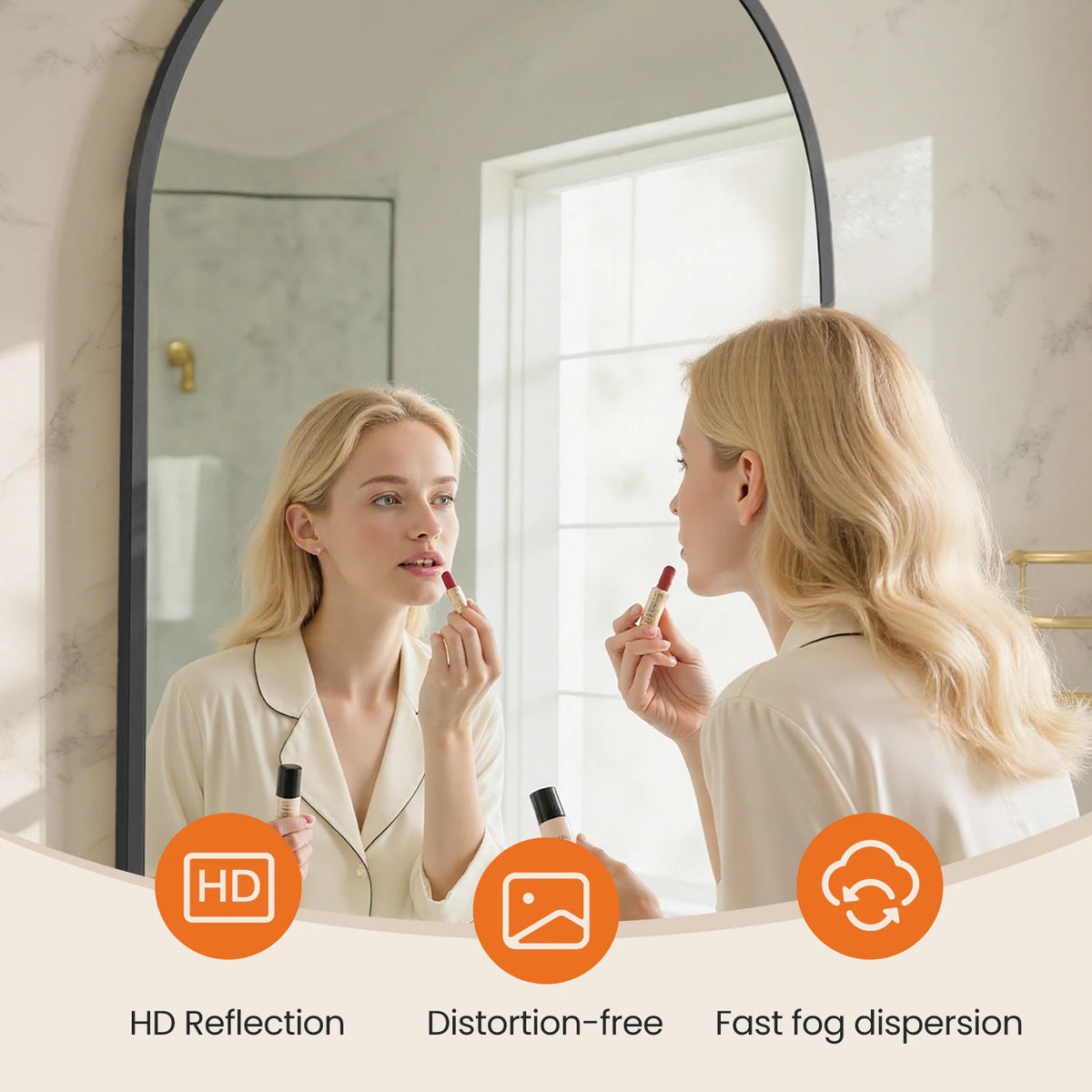 MCQ Arched Bathroom Mirror Over Sink Wall Mounted Aluminum Alloy Frame Horizontal Vertical Hanging Modern Vanity Mirror for Home