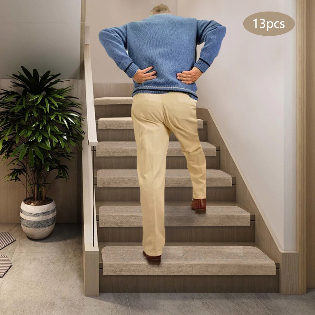 13PCS Carpet Stair Treads Mat 55*24cm Beige Stair Non-slip Carpet Mat Protection Cover Pad for Hallway Children's Bedroom